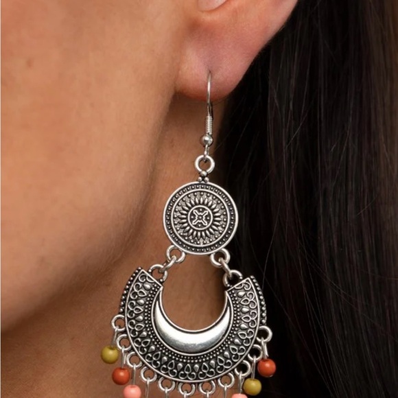 Paparazzi Silver and Orange Boho Earrings - Picture 2 of 2